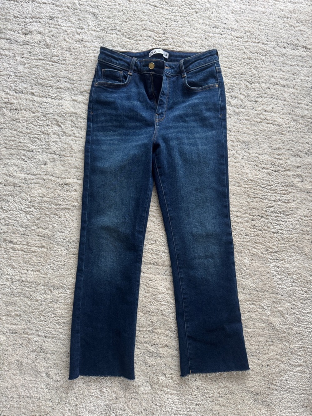 ZARA CROPPED MINI FLARE Dark Blue Straight-Leg Women’s Jeans